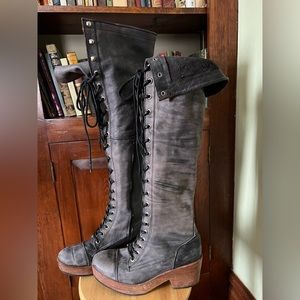 Free people knee high lace up boots
